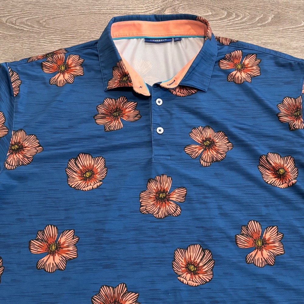 Devereux Floral Golf Polo Mens XXL Blue Performance Preppy Athletic Casual